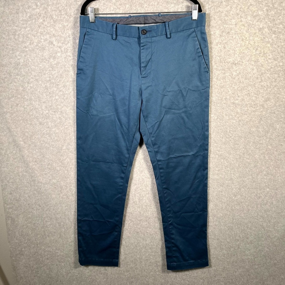 Perry Ellis Chino Pants Mens 33x30 Blue Cotton Stretch Slim Fit Straight Leg